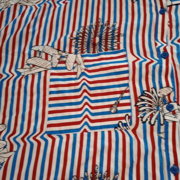 LulaRoe 3X Thor Boys Button Up Fireworks Planes Patriotic Plus Size 4th of July - Picture 2 of 6